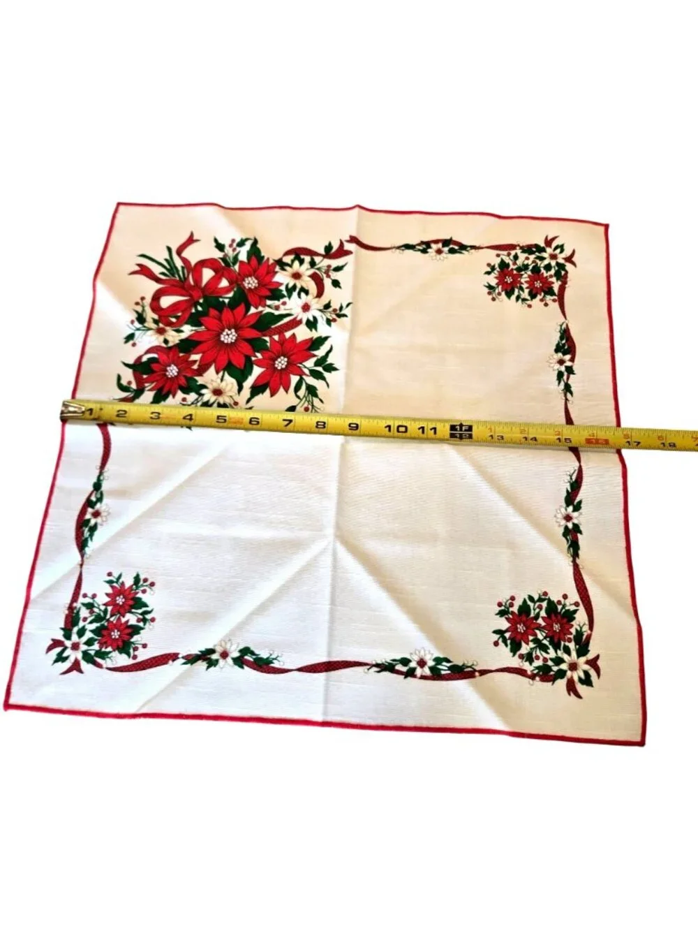 Set Of 4 Vintage Christmas Poinsettia Red White Square Dining Napkins